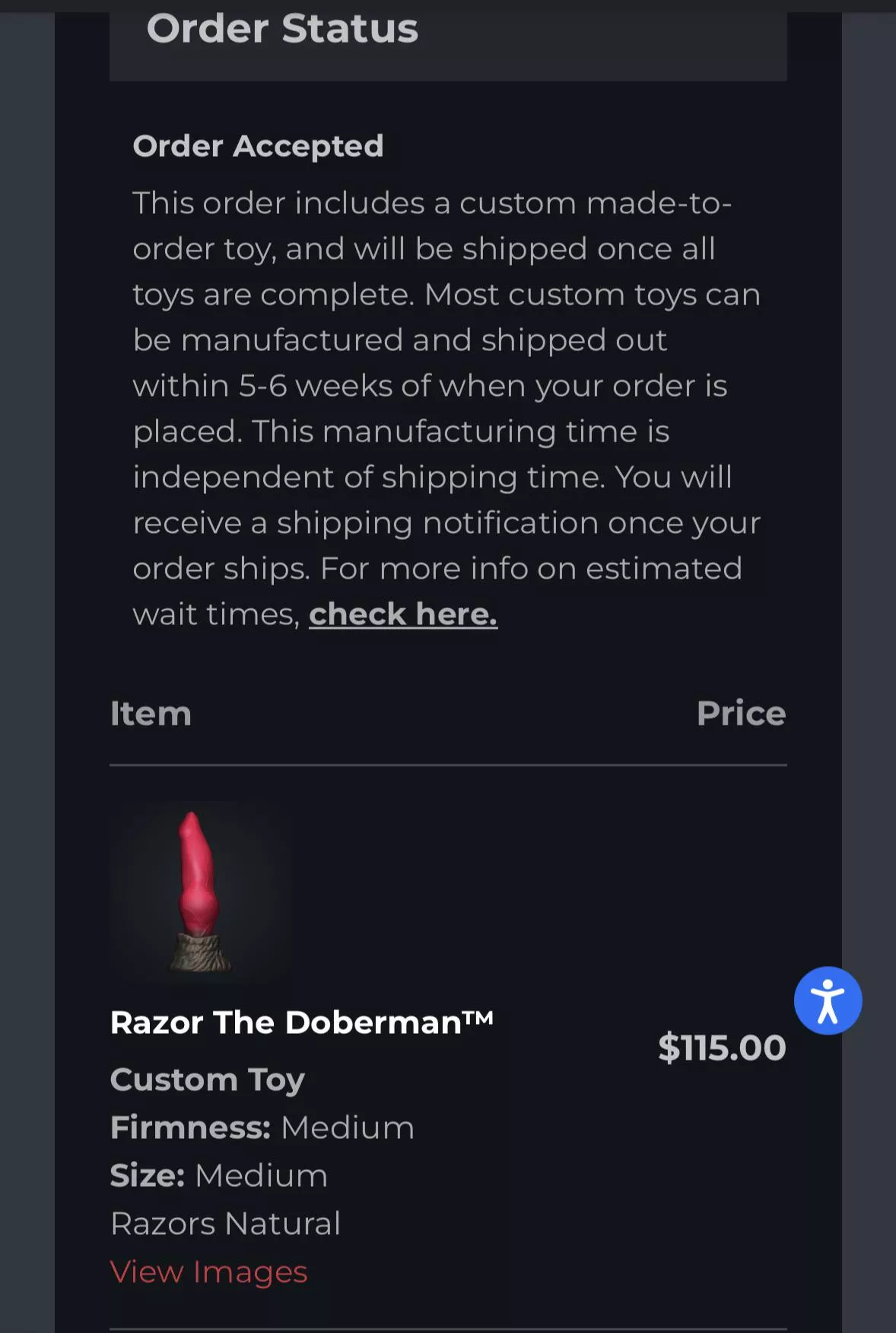So I was just checking my first order to check for an update… posted by Apart_Ad6311