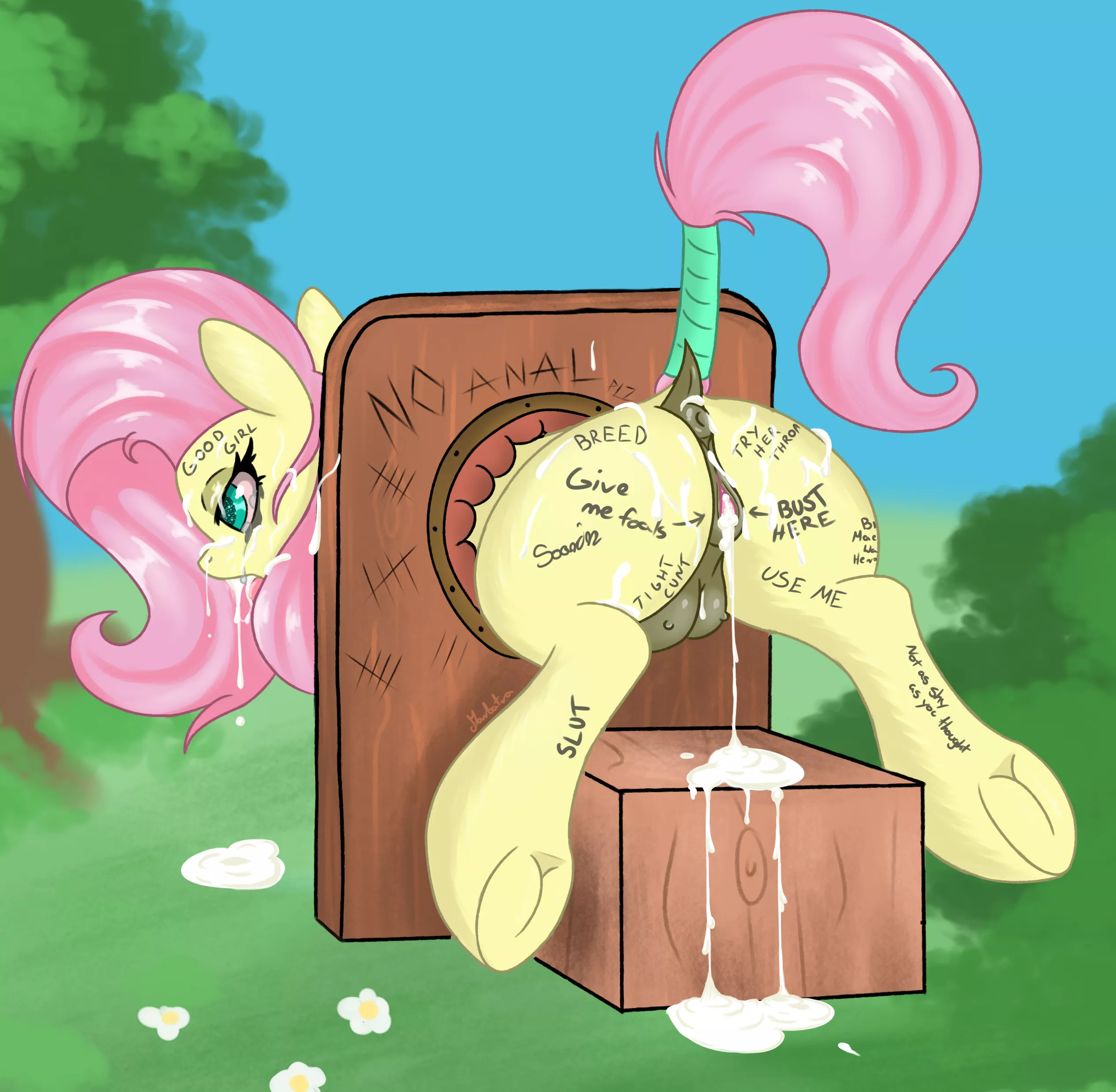 Fluttershy having fun with male population of ponyville, by me posted by Marbatra