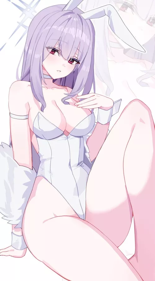 Showing off her white bunny suit  by RainDMask