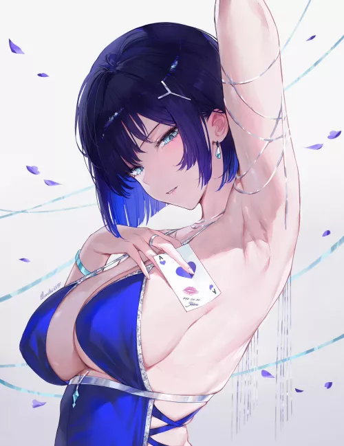 Yelan in sexy blue outfit by Shiro3099