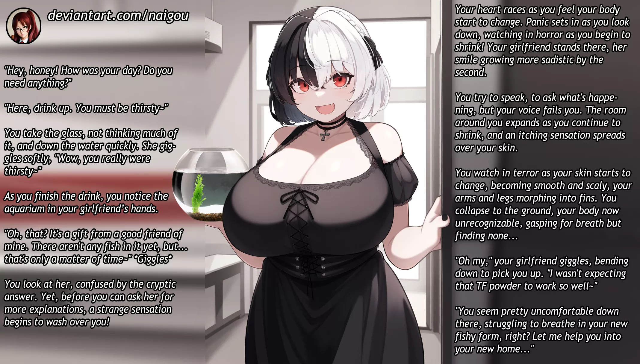 Turned into a fish by your gf! Part1 [COMMISSION] [femdom][fish TF][transformation][cuckold][lesbian][petplay][domination] posted by Nalgou