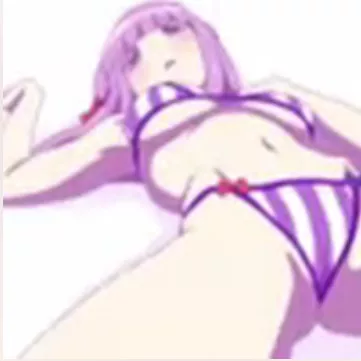 LF color source: 1girl, emote, swimsuit, bikini, pink hair, white background, stripe, lying down, hair ribbon posted by gmdragon