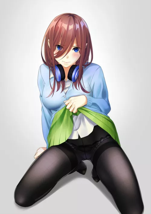 Miku On Her Knees Lifting Up Her Skirt (Quintessential Quintuplets) by Csxc