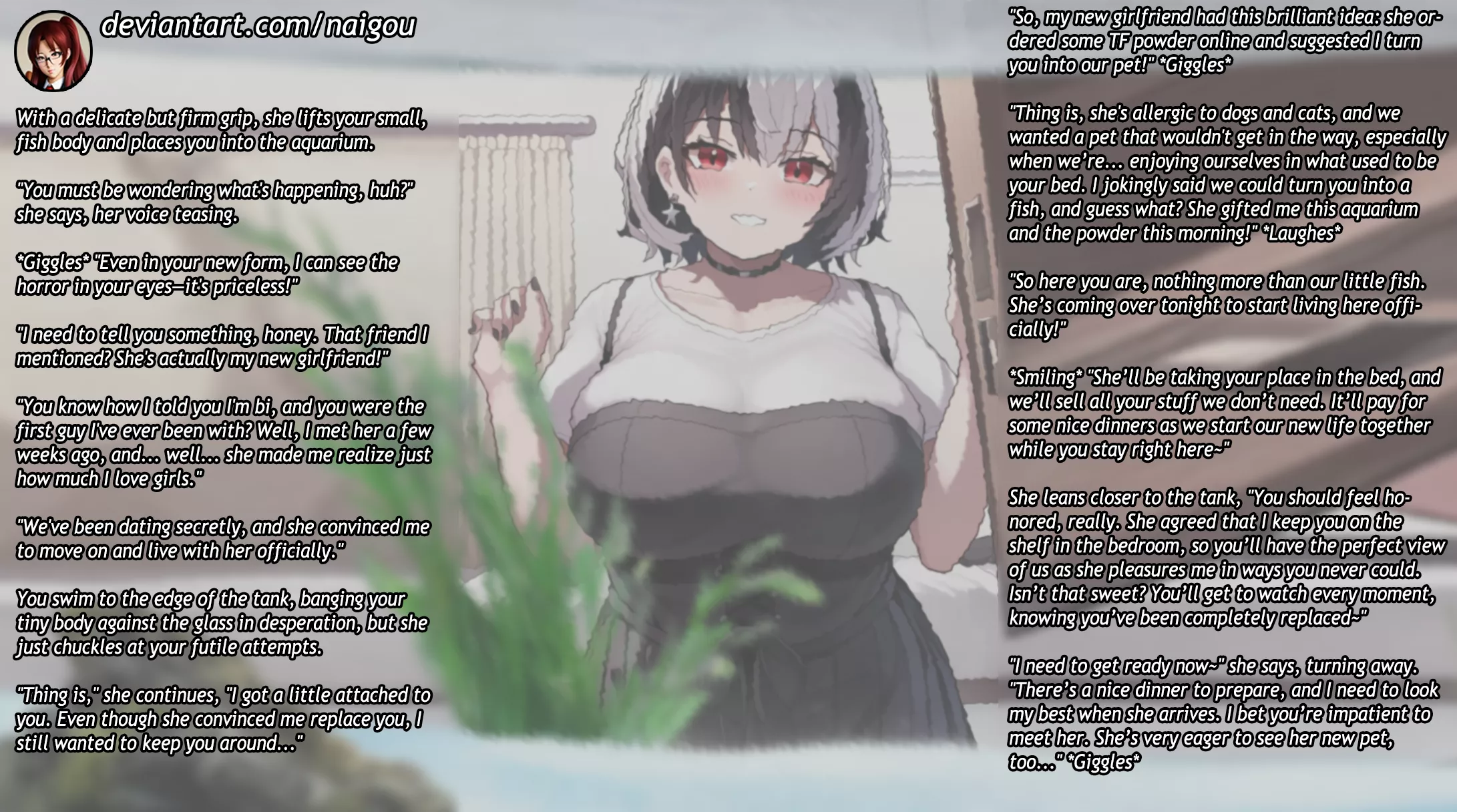 Turned into a fish by your gf! Part2 [commission] [femdom][fish TF][transformation][petplay][cruel][cuckold] posted by Nalgou