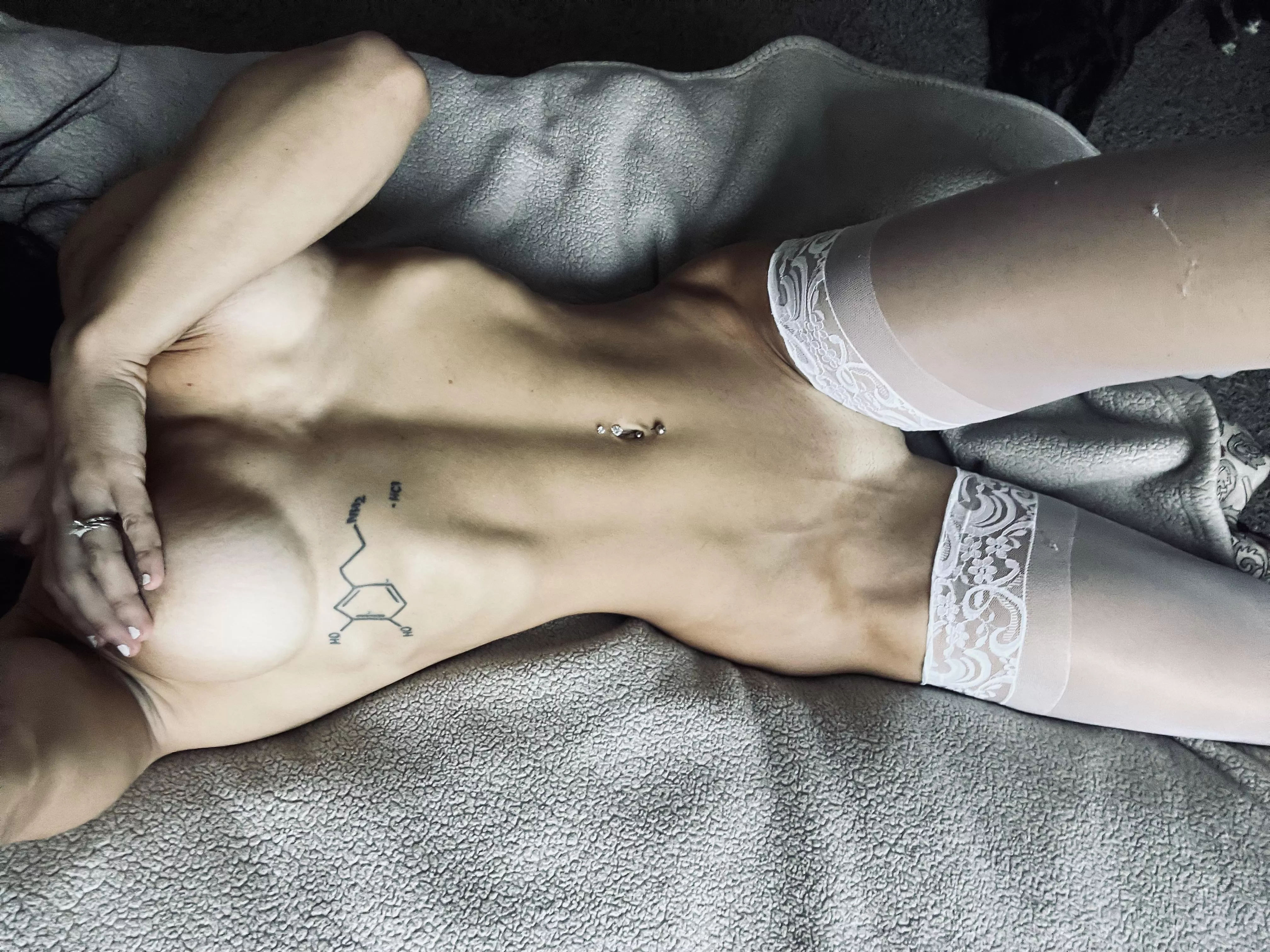 White nylons and nothing else 🤍 posted by pigtailsandwolfears