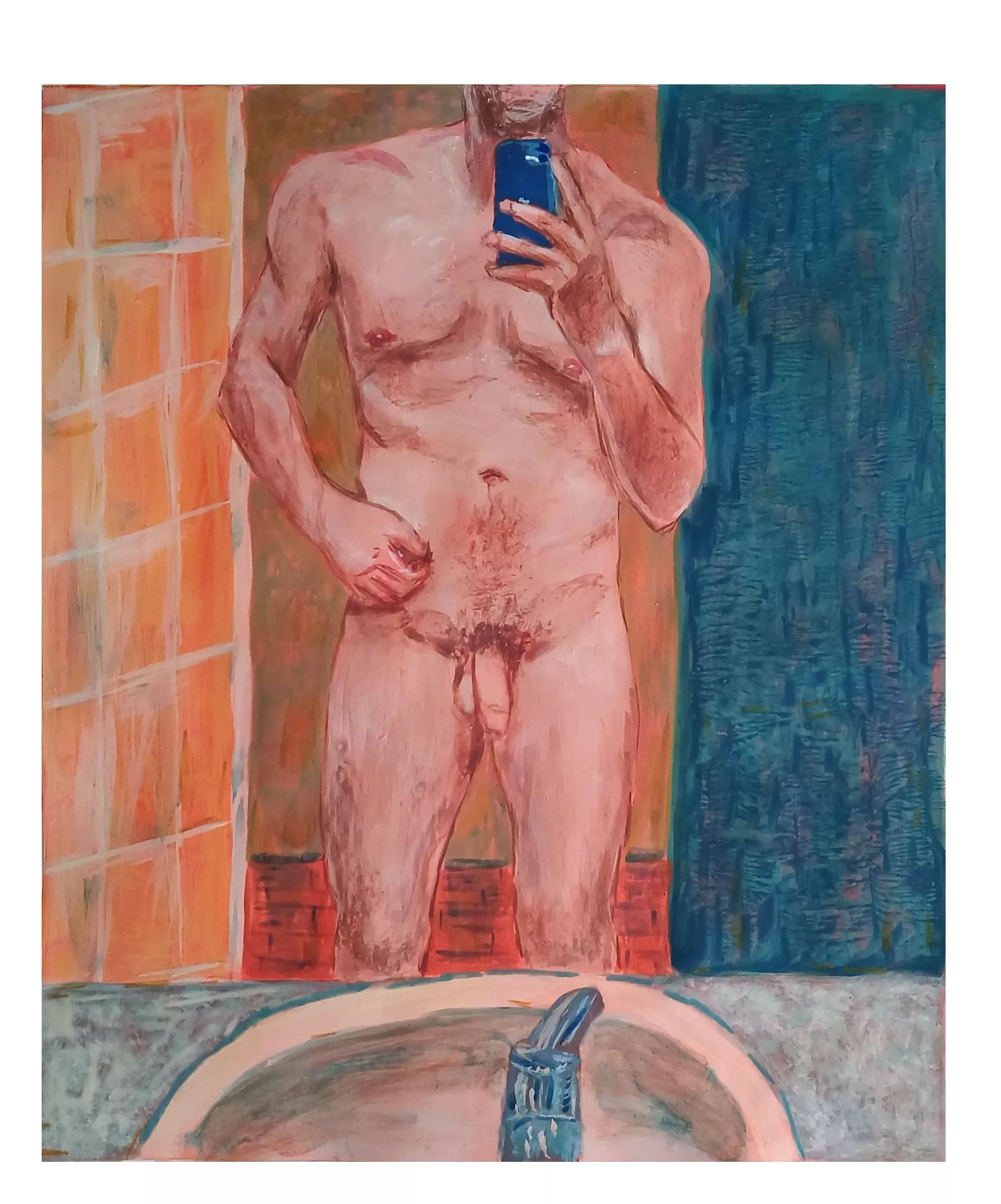 My daddy's mirror selfie. Acrylics.  By me. posted by Angie-Audio-Lover