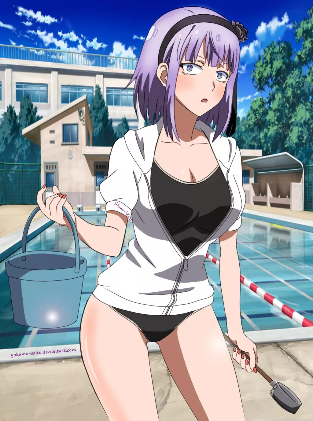 Shidare Hotaru wearing black school swimsuit with hoodie [Dagashi Kashi] (Yakumo-Saito) posted by ecchi_neko