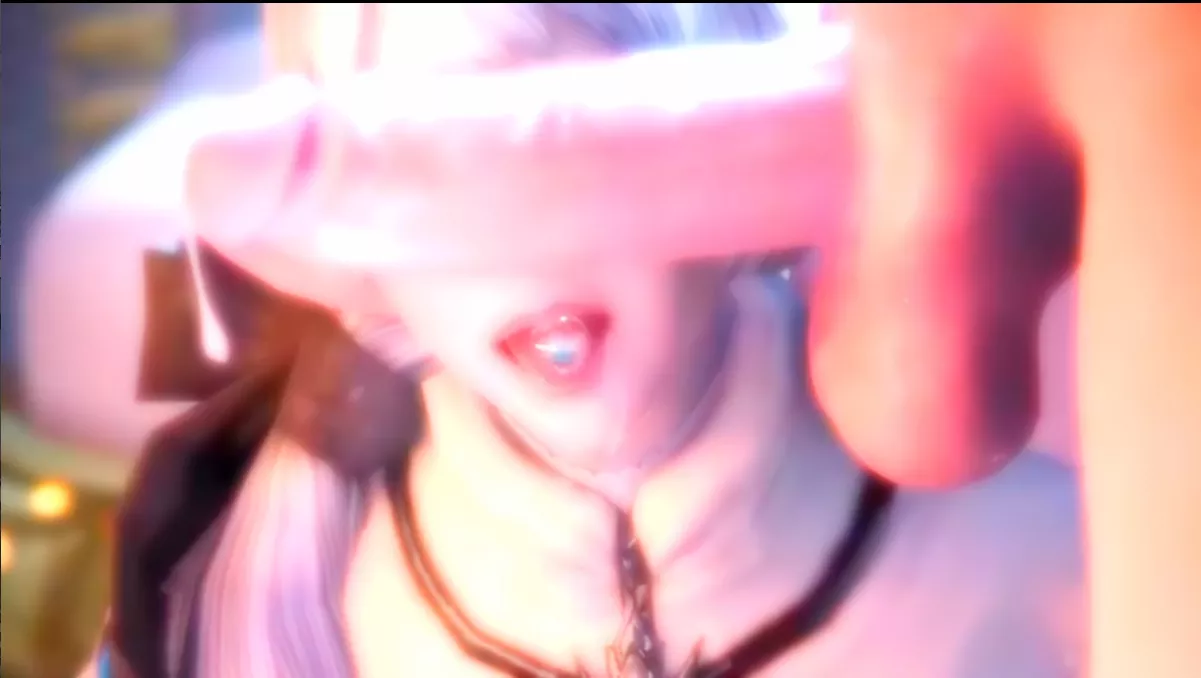 LF Color Source: 1boy, 1girl, 3d, animation, sfm, dripping cum, open mouth, silver hair, side ponytail, bracelet, necklace, blowjob, tongue out posted by bjern1101