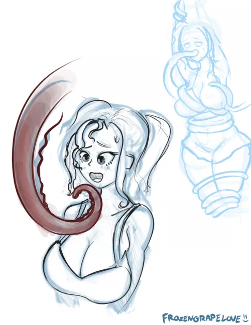 Happy to be with tentacle friend sketch (OC) by frozen_grape_love