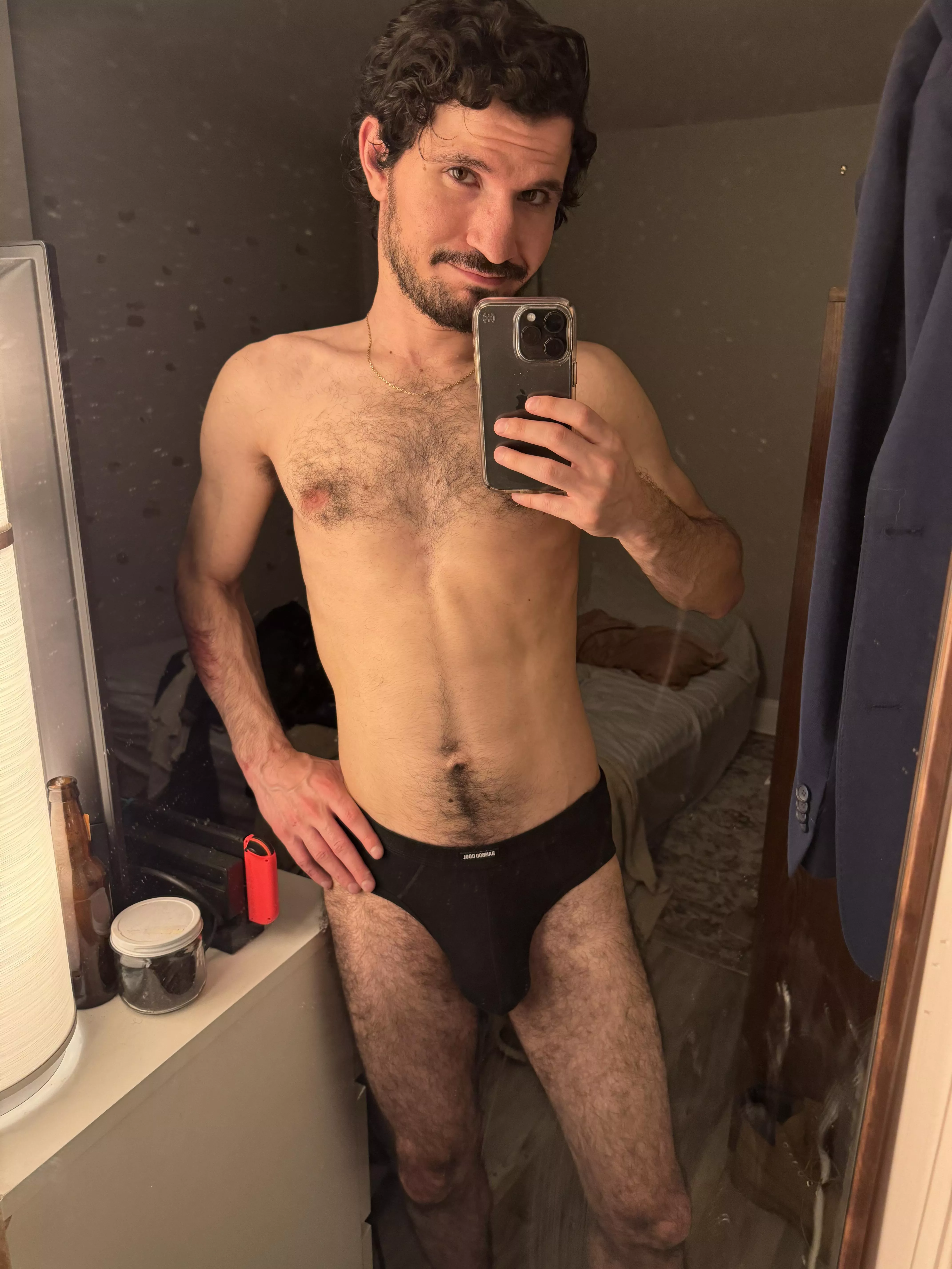 Hairy guy trying to look cute in his undies posted by suddenlysomeplace