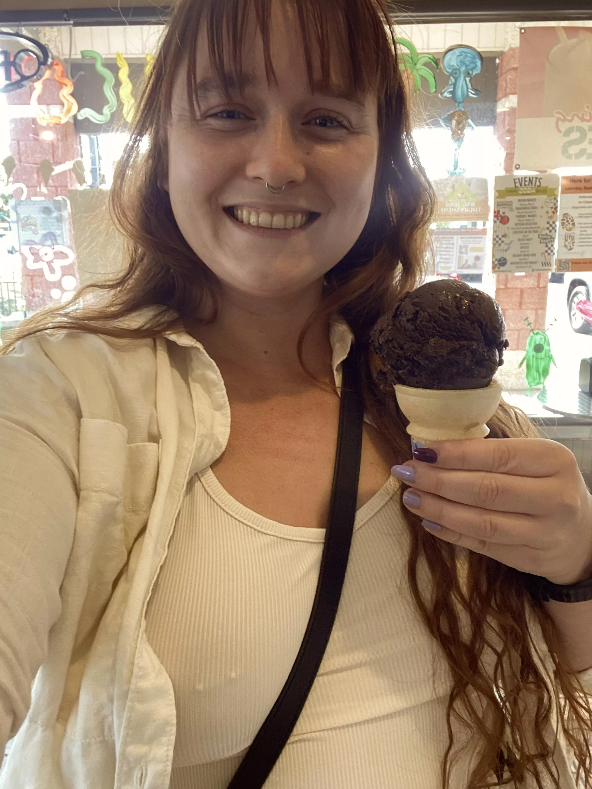 Braless for ice cream. It‘s a little chilly huh?  posted by Cosmonaughtie_