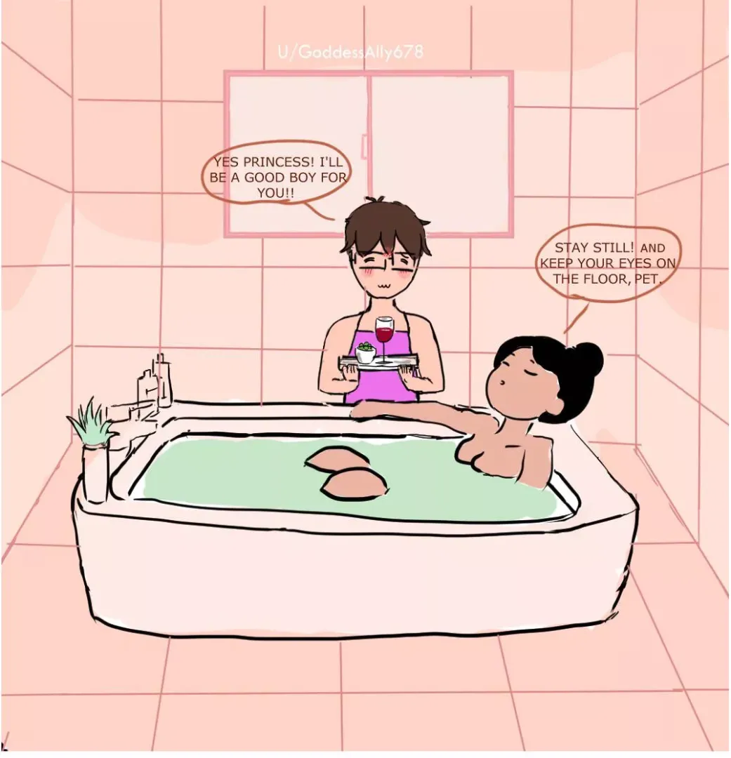 (OC) When it’s bath time but you’re not allowed to look at her perfect body 😖 by GoddessAlly678
