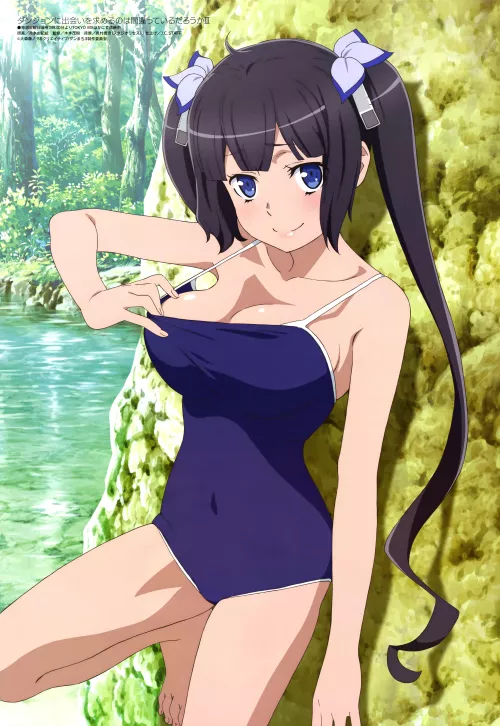 Hestia pulls off her school swimsuit slightly as an invitation to have outdoor sex in the Jungle [Danmachi] (Hiyamizu Yukie) by ecchi_neko