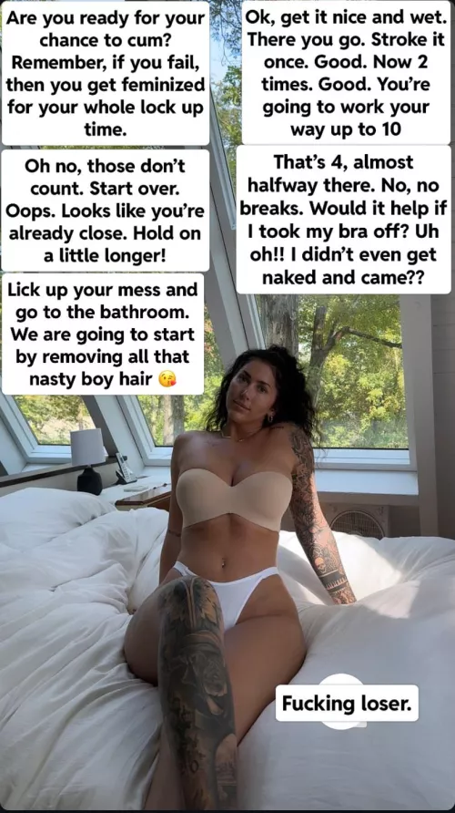 It didn’t seem like a fair fight to make you play this game after 6 months of her teasing you. But she’s the key holder. You’re just a loser who will become her sissy bitch for the next 6 months by Kittyward75