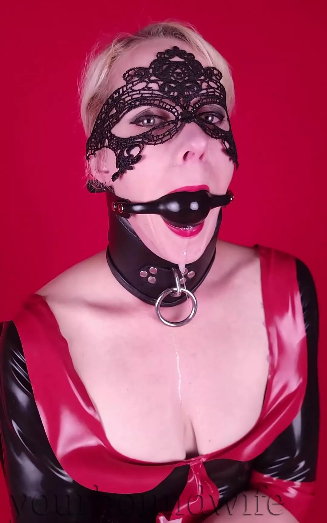 Collared, Gagged, and all shined up.  posted by yourboundwife