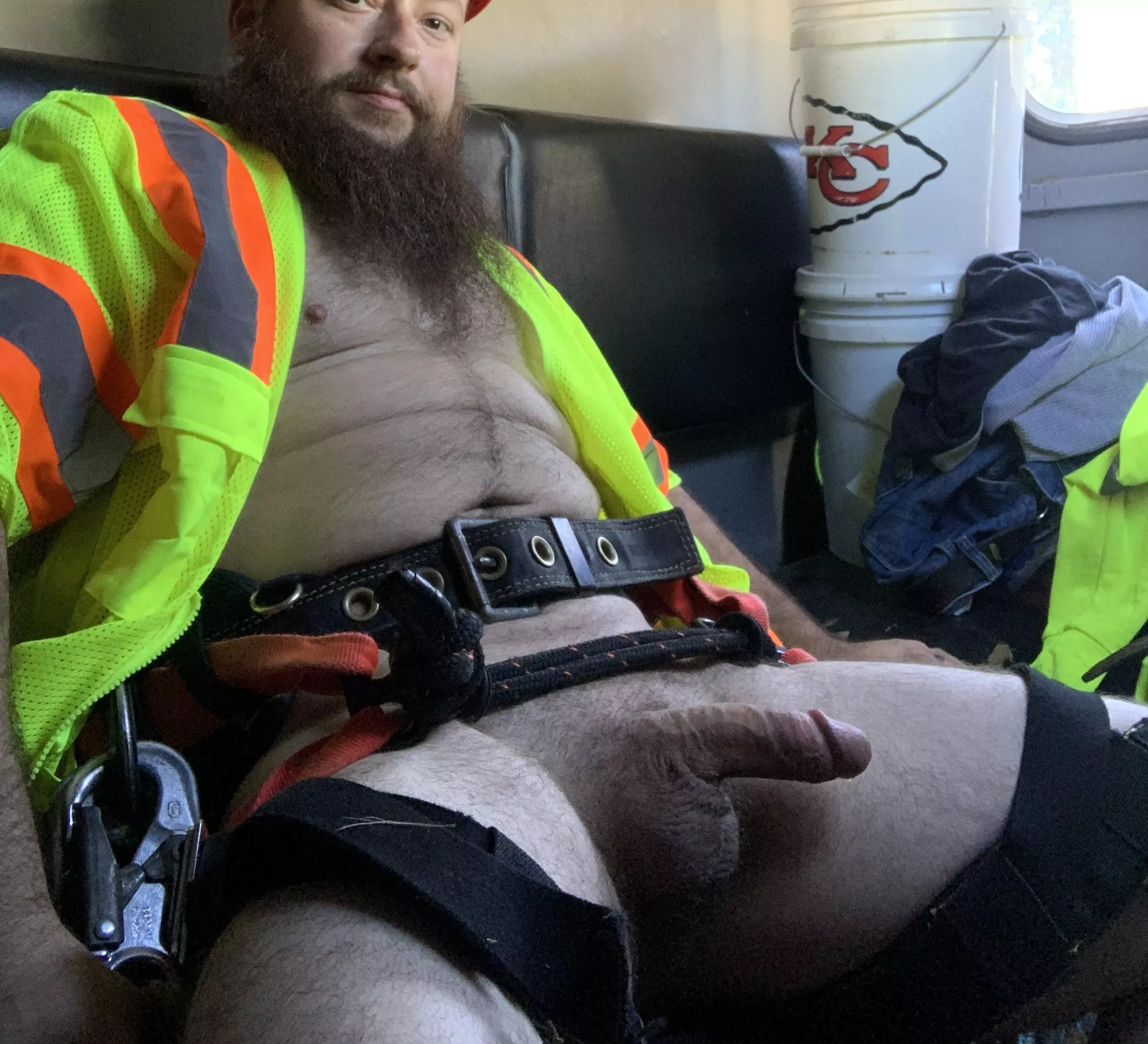 Got horny and had a photoshoot in my climbing saddle 😃 posted by bluecollartreeguy19