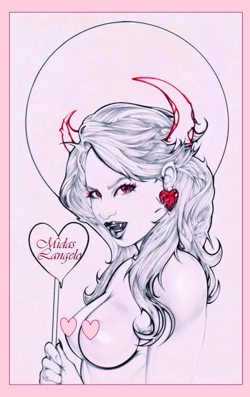 Cute Ink Drawing Succubus By Midas Langelo (OC) by MidasLangelo