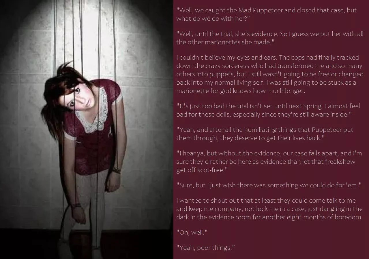 New caption! Closed the Case. Now What Do We Do With the Evidence? #magicaltransformation #puppet #dollification #puppettf #stuck #caption #marionnette #marionnettetf #inanimatetransformation #dolltf https://amberhuntwrites.blogspot.com/2024/09/closed-ca posted by AskedForTheMid0129