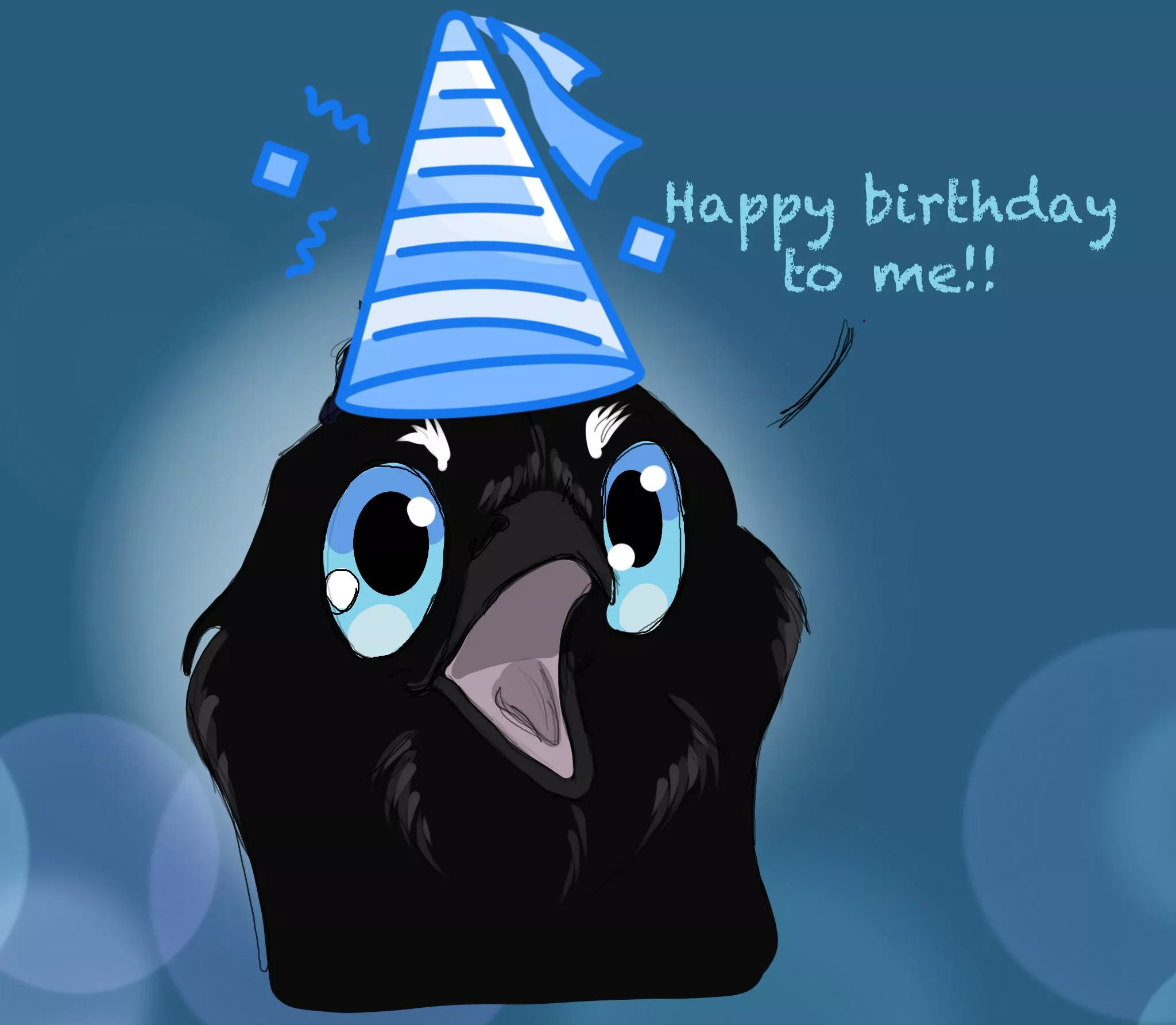Happy birthday to me! Hooray! 💙😄(art by me) posted by TheCreepy_Corvid