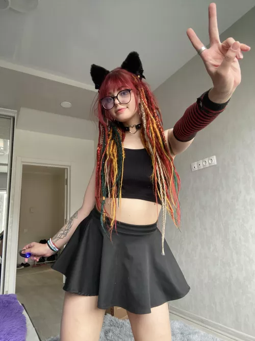 The kitten wants you to look under his skirt by SkinnyLovess