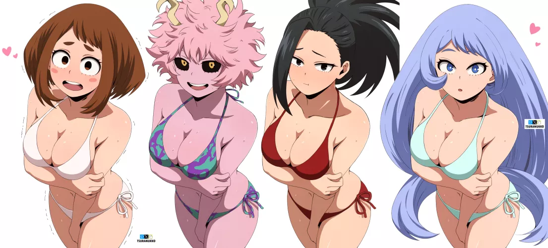 Uraraka | Mina | Momo | Nejire in Bikinis, Art by me (@Tsuranukko)  by Tsuranukko