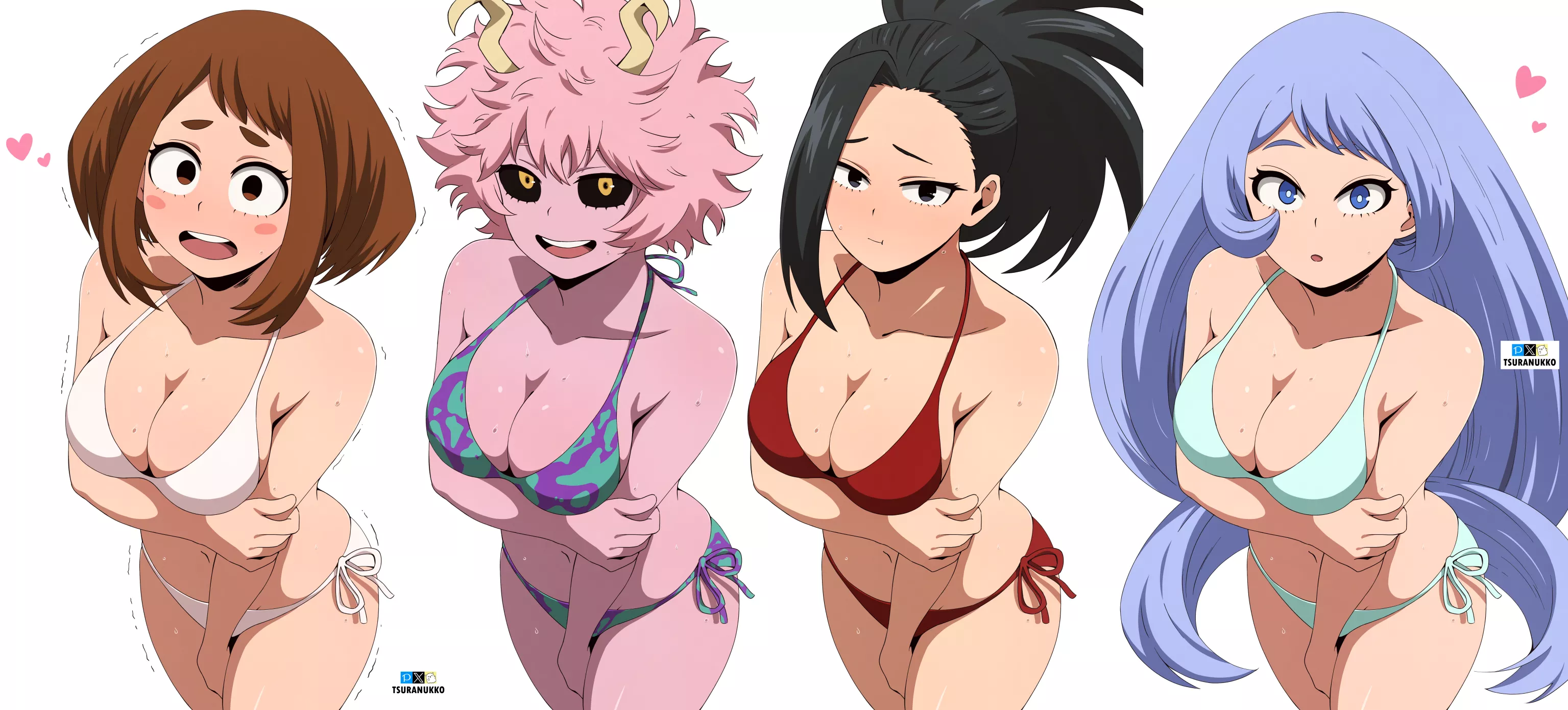 Uraraka | Mina | Momo | Nejire in Bikinis, Art by me (@Tsuranukko)  posted by Tsuranukko