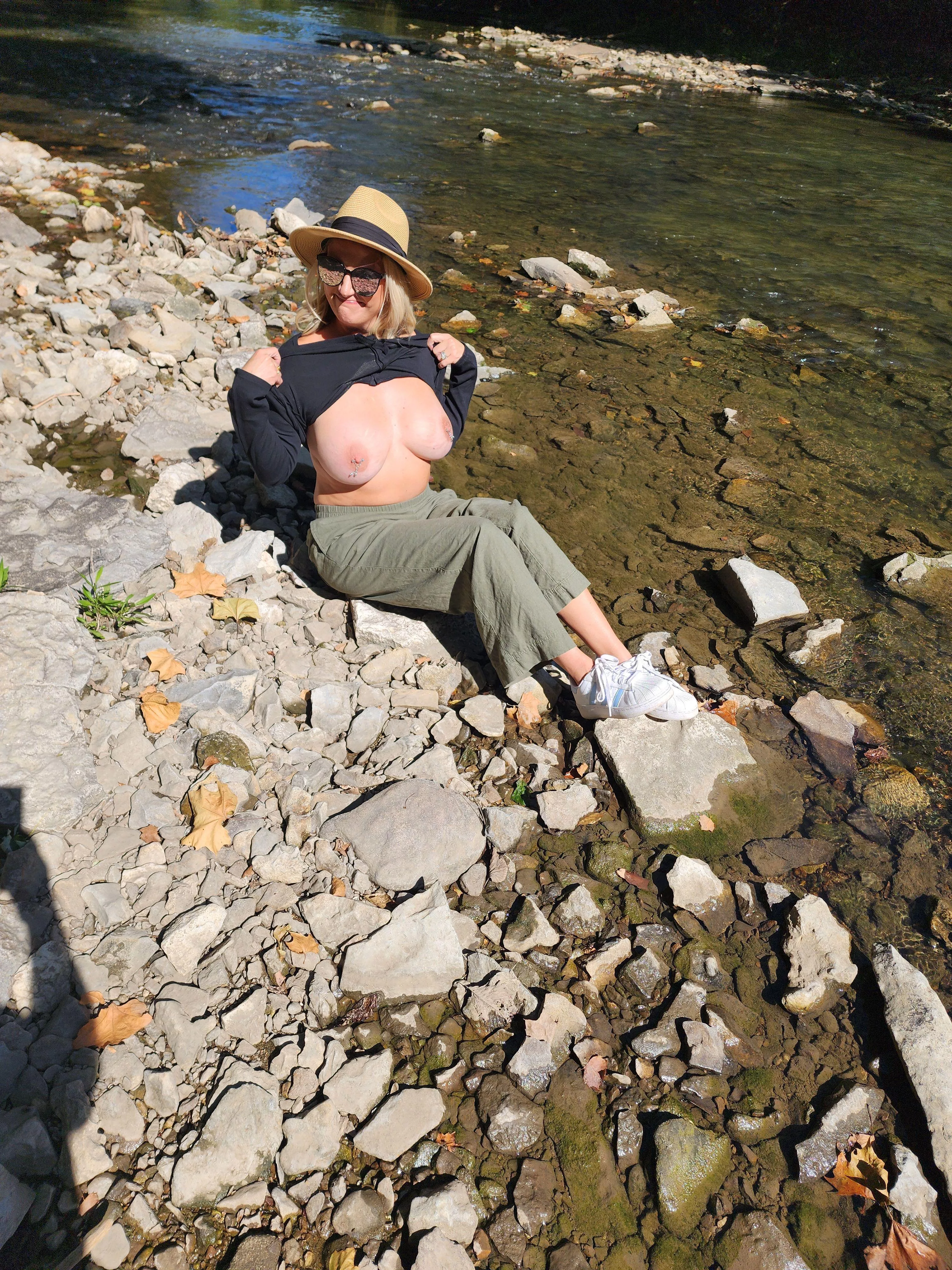 Flashing by a creek in Kansas City 46f with pierced 34Gs posted by Mrs_Englewood