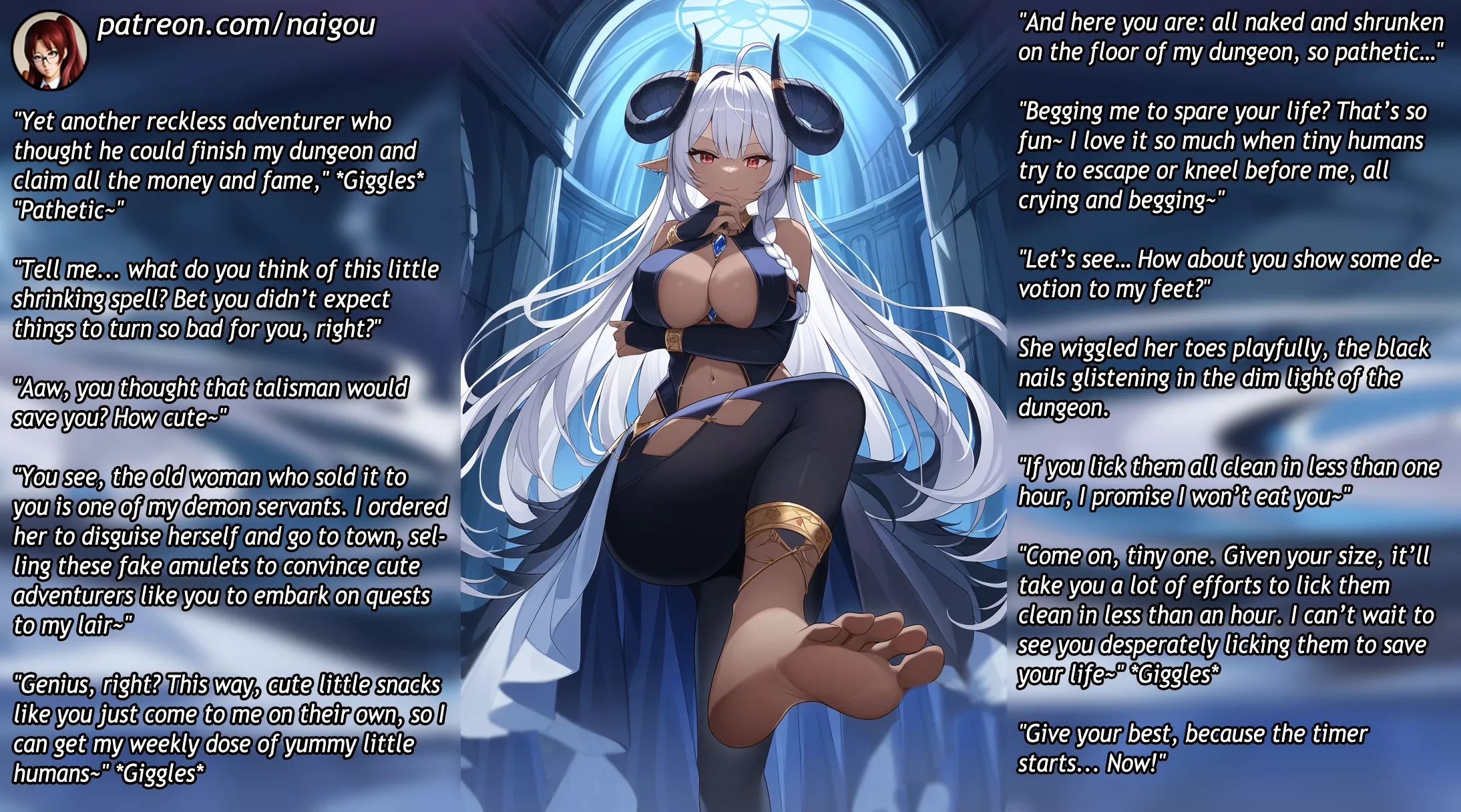 Defeated by the demon girl Part1 [femdom][demon girl][shrinking][giantess][foot worship][vore] posted by Nalgou