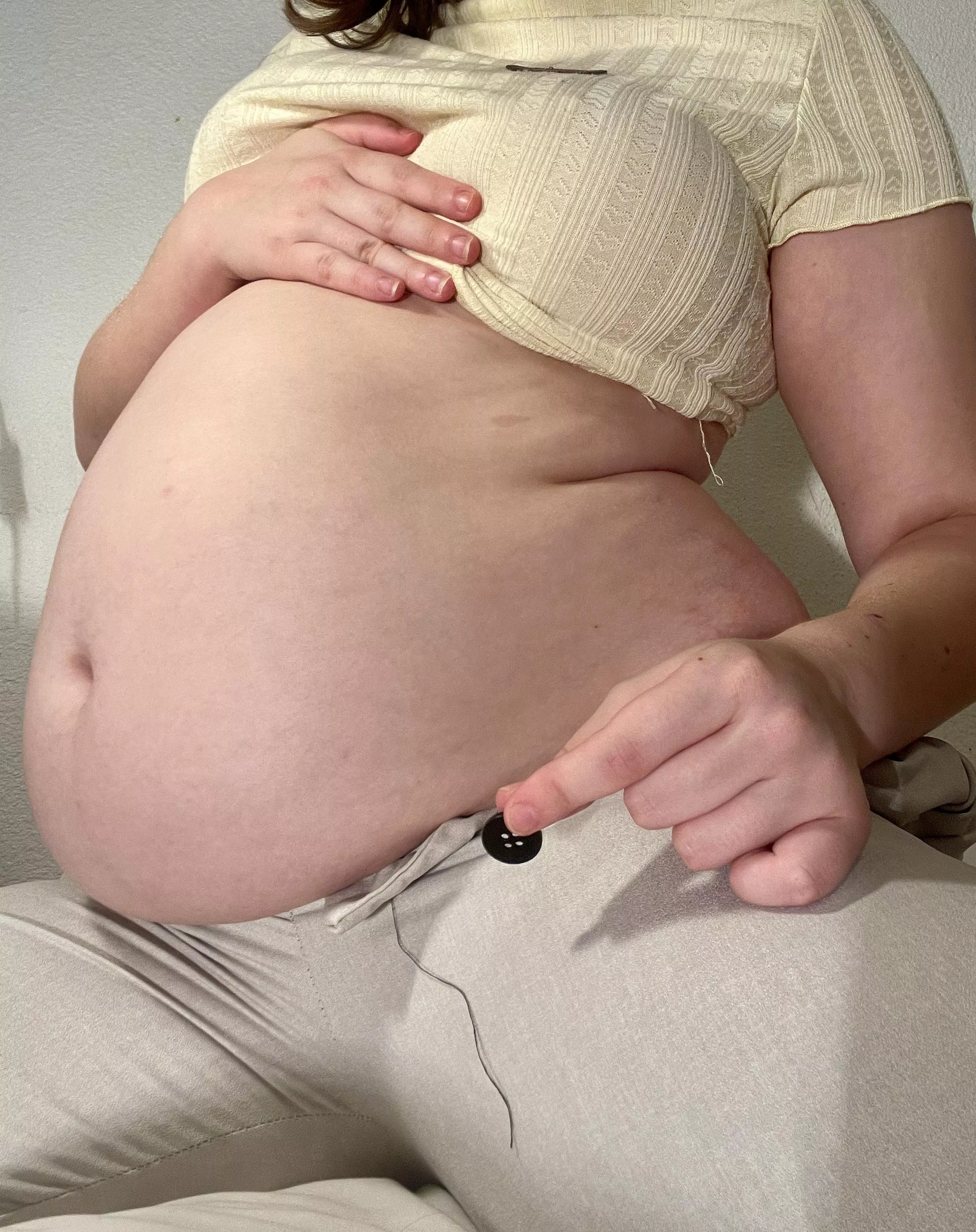 I was just about to take a picture when my button popped 😳 posted by FatteningPrincess