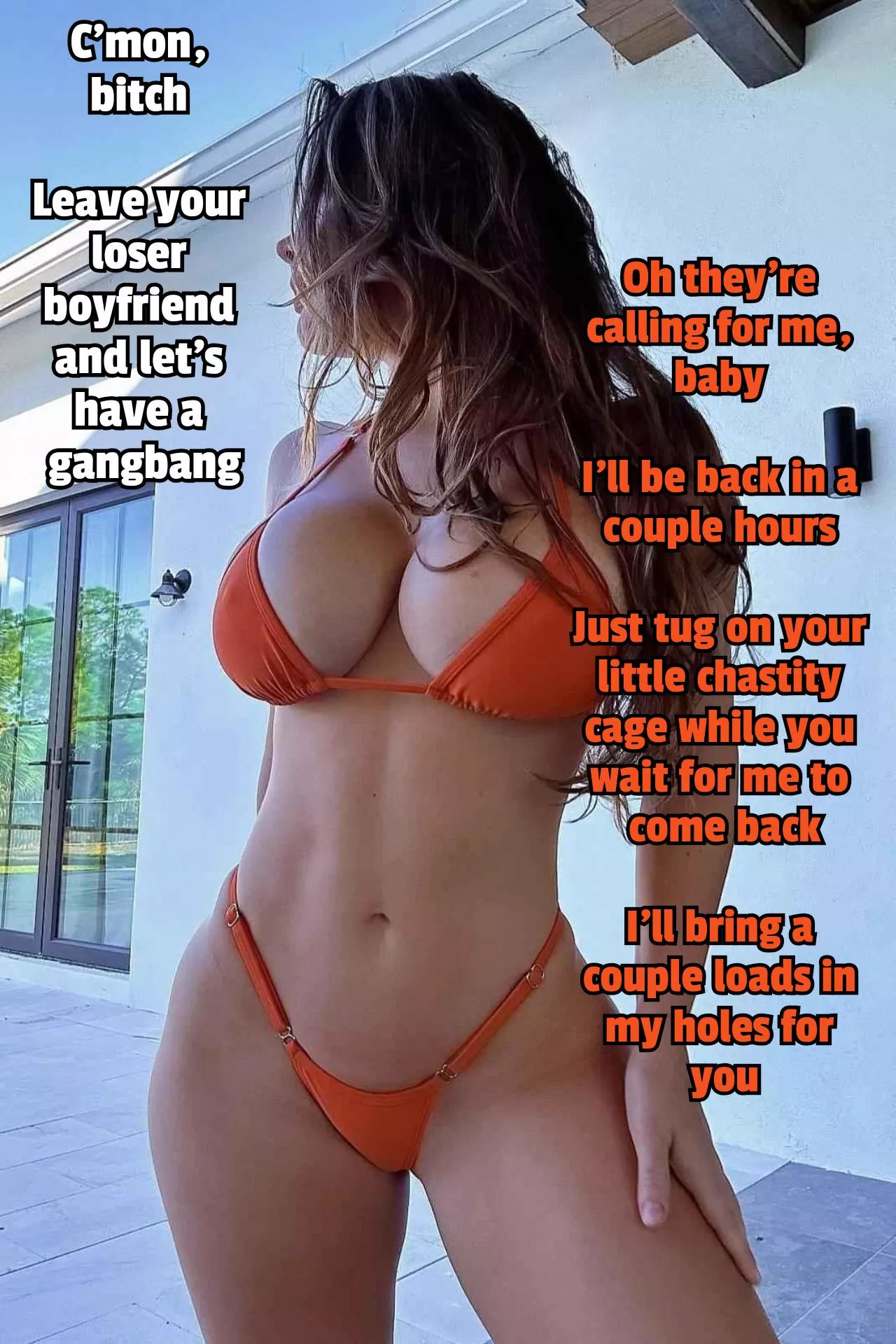 Your gf gets called by a group of Alphas for a gangbang  posted by Captionsforever