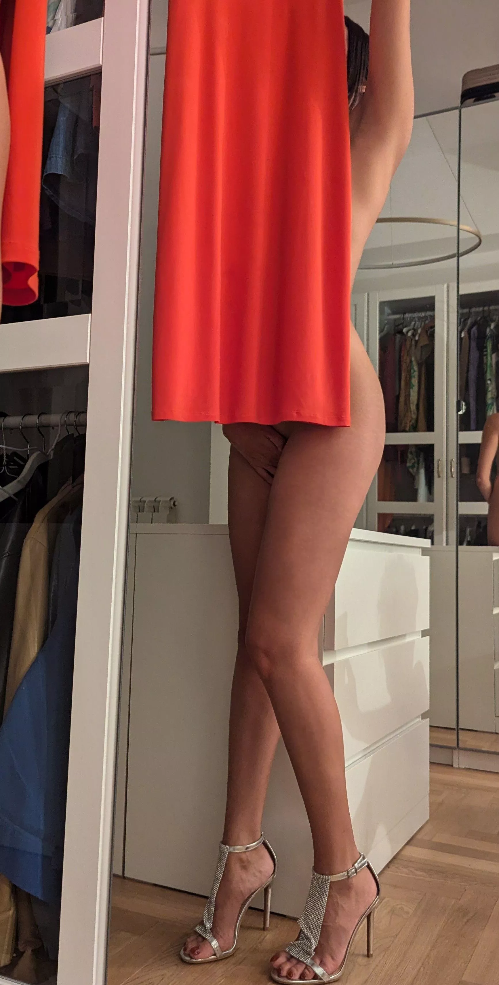 Heels stay on, but should I stay naked or wear something. The choice is yours... posted by SilkenSirenLegs