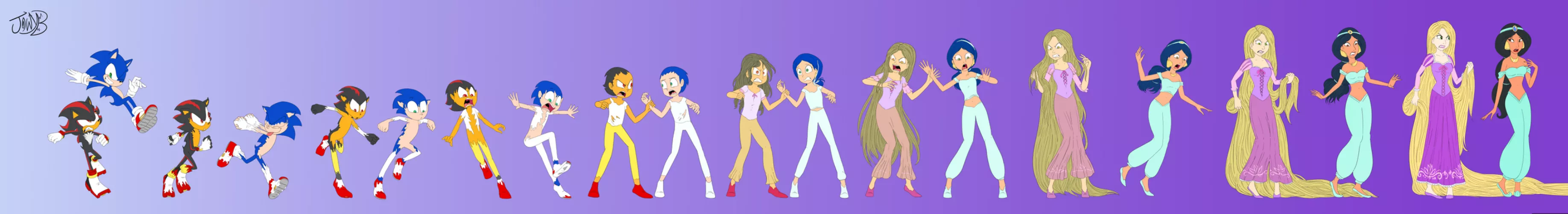 Sonic and shadow to Jasmine and Rapunzel by jowyb  by BrainApprehensive396