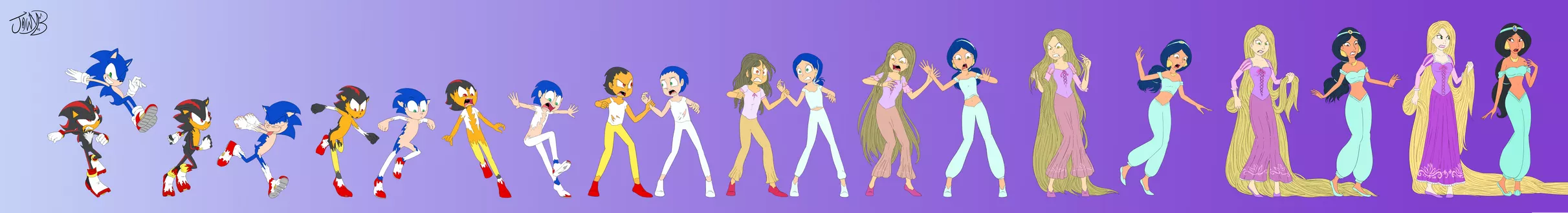 Sonic and shadow to Jasmine and Rapunzel by jowyb  posted by BrainApprehensive396