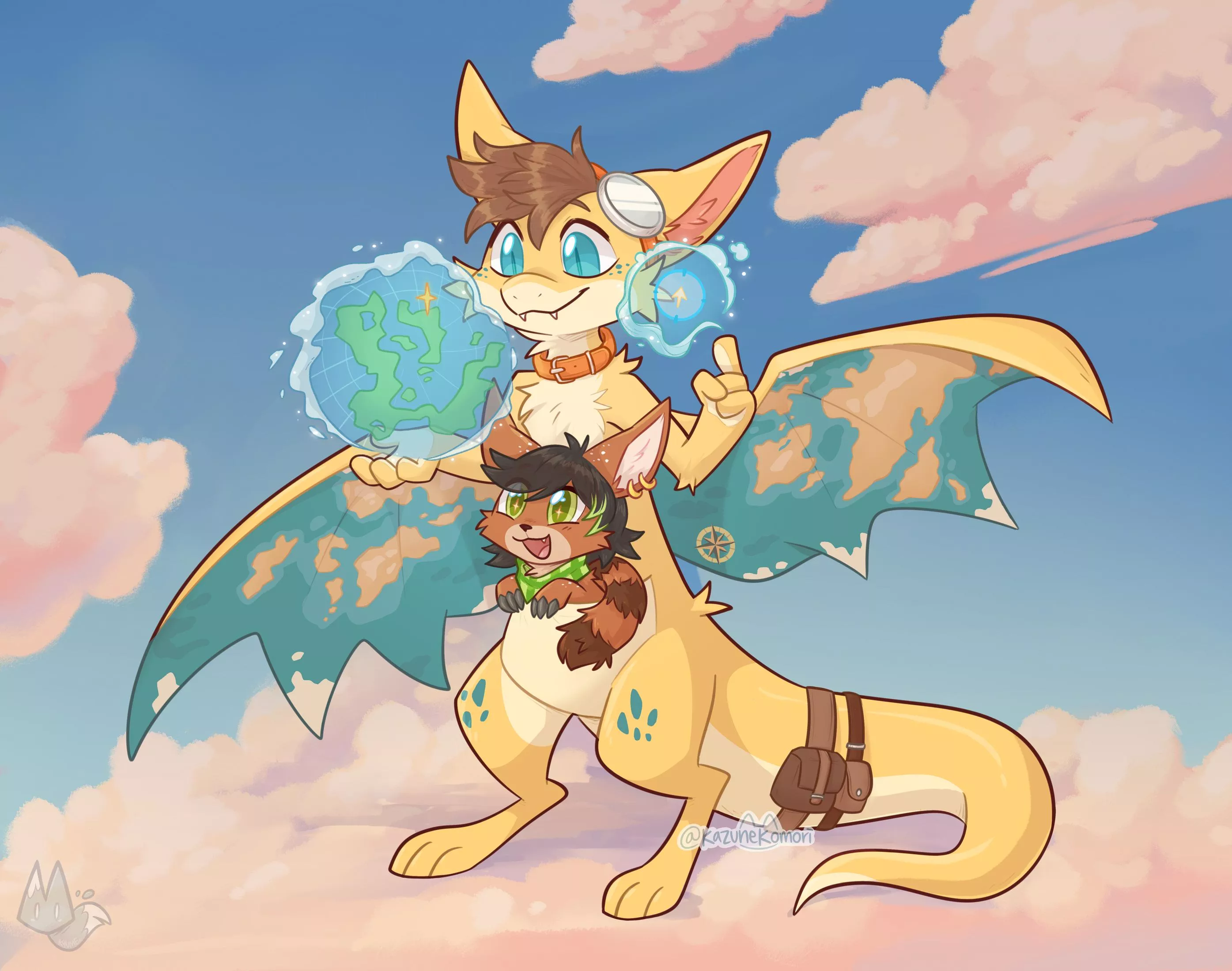 Traveling the world! 🌎✨ Comm for Lemurfeature [art by me] posted by kazunekomori