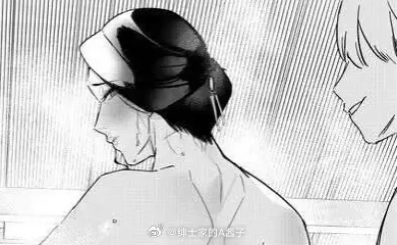 Mono: 1girl, 1boy, black hair, hair bun, hair ornament, weibo, foreign text, looking back, blush, sweat, bathhouse, long hair, side view, close up, water drop, nude, wet, steam by kei-kazuki
