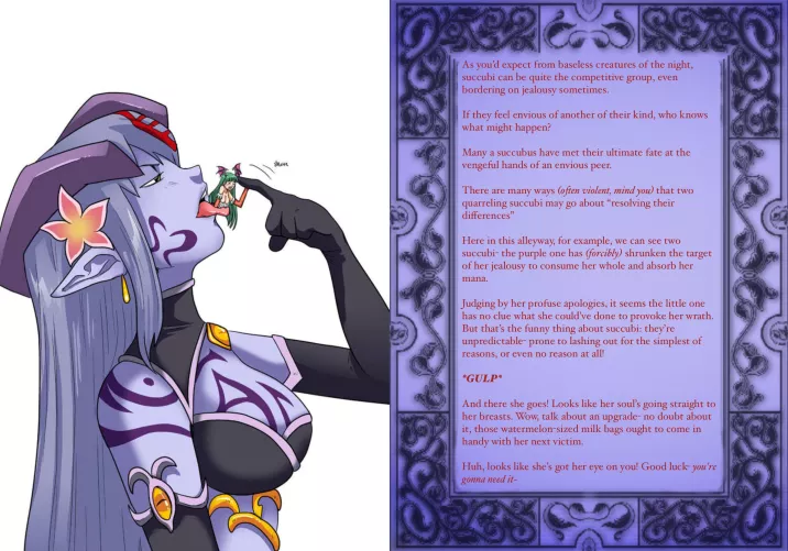 Succubus Envy [Femdom] [Giantess] [Shrinking] [Vore] [Soul Drain] [Breast Expansion] [Succubus] [Short] [Artist: JitenshaSW] by Primary-Original3990