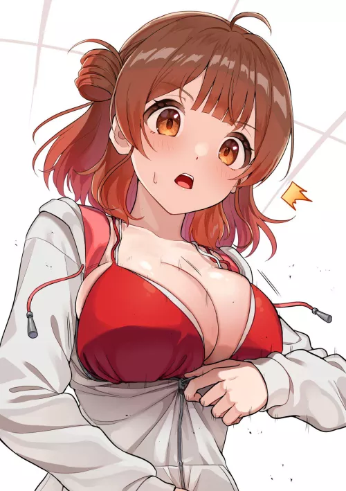 Struggling to zip up her shirt by marxsander2016