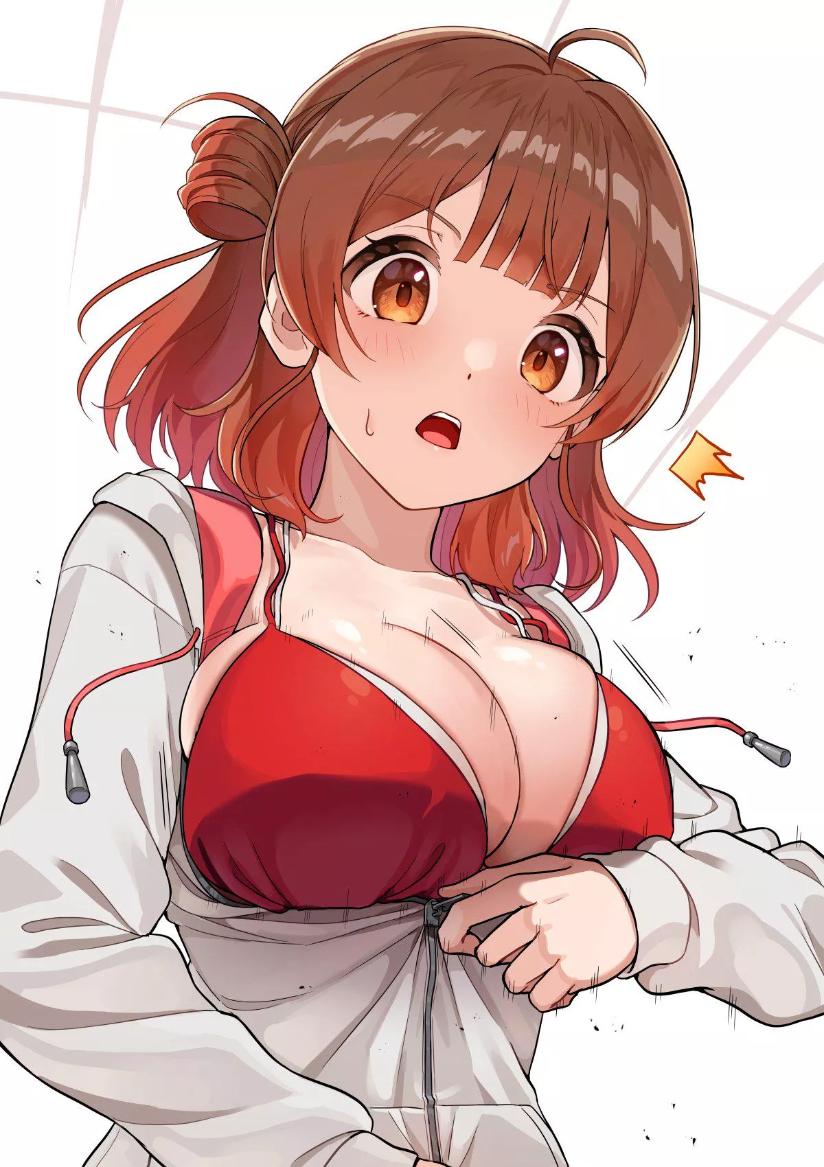 Struggling to zip up her shirt posted by marxsander2016