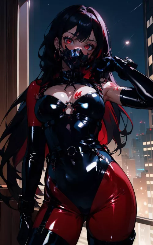 Black/Red Bodysuit & Mask by CheetahSperm18