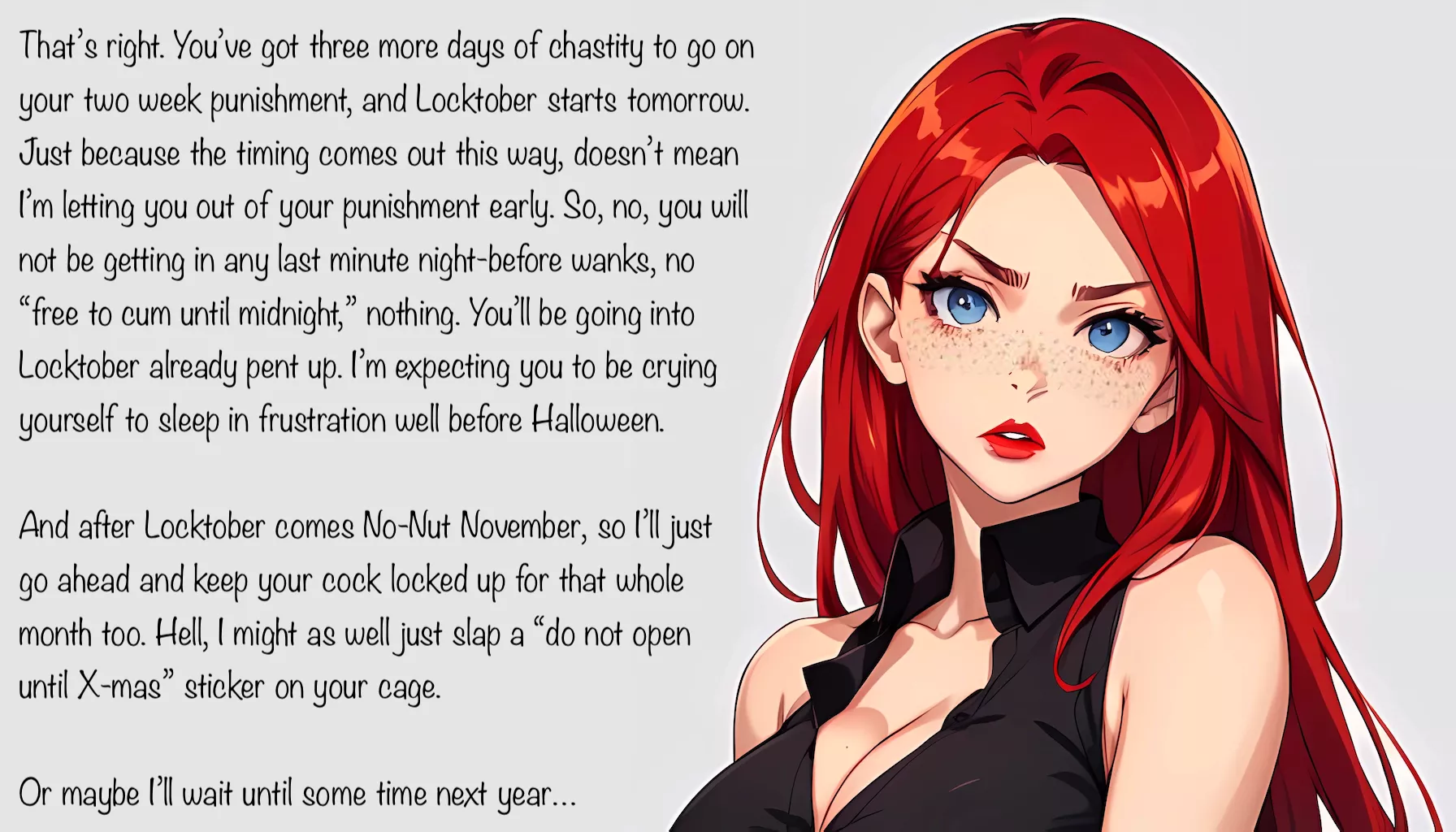 Just because Locktober starts tomorrow… [AI Image] posted by MasticatrixPenalty