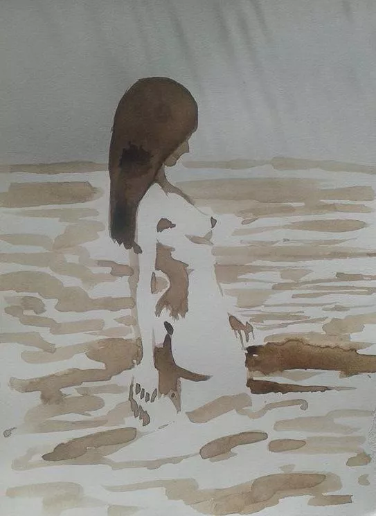 Little Caprice Walnut ink painting wanted to share. by Loubakerart