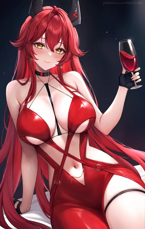 Red Hood with drink (NariJade) [Goddess Of Victory: Nikke] by elegantloveglimmer