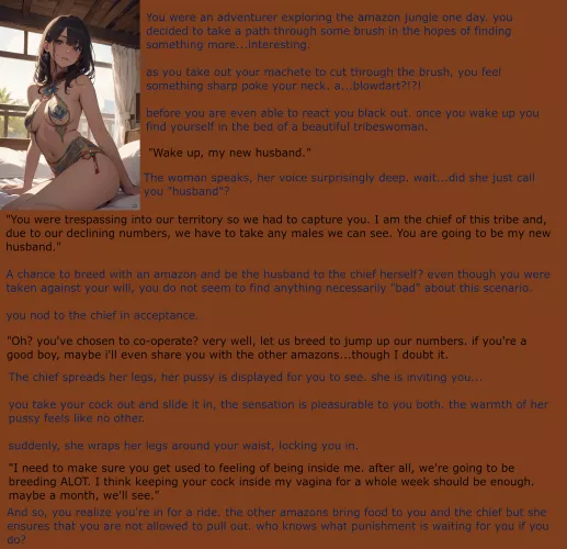 The Amazon chief's new mate [Male POV] [Hetero] [Forced Marriage] [Breeding] [Tribeswoman] by NSFWilliam69