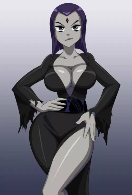 [Artist Request] (Teen Titans/Addams Family) Raven in a sexy Mortica outfit. All characters are adults by villianrules
