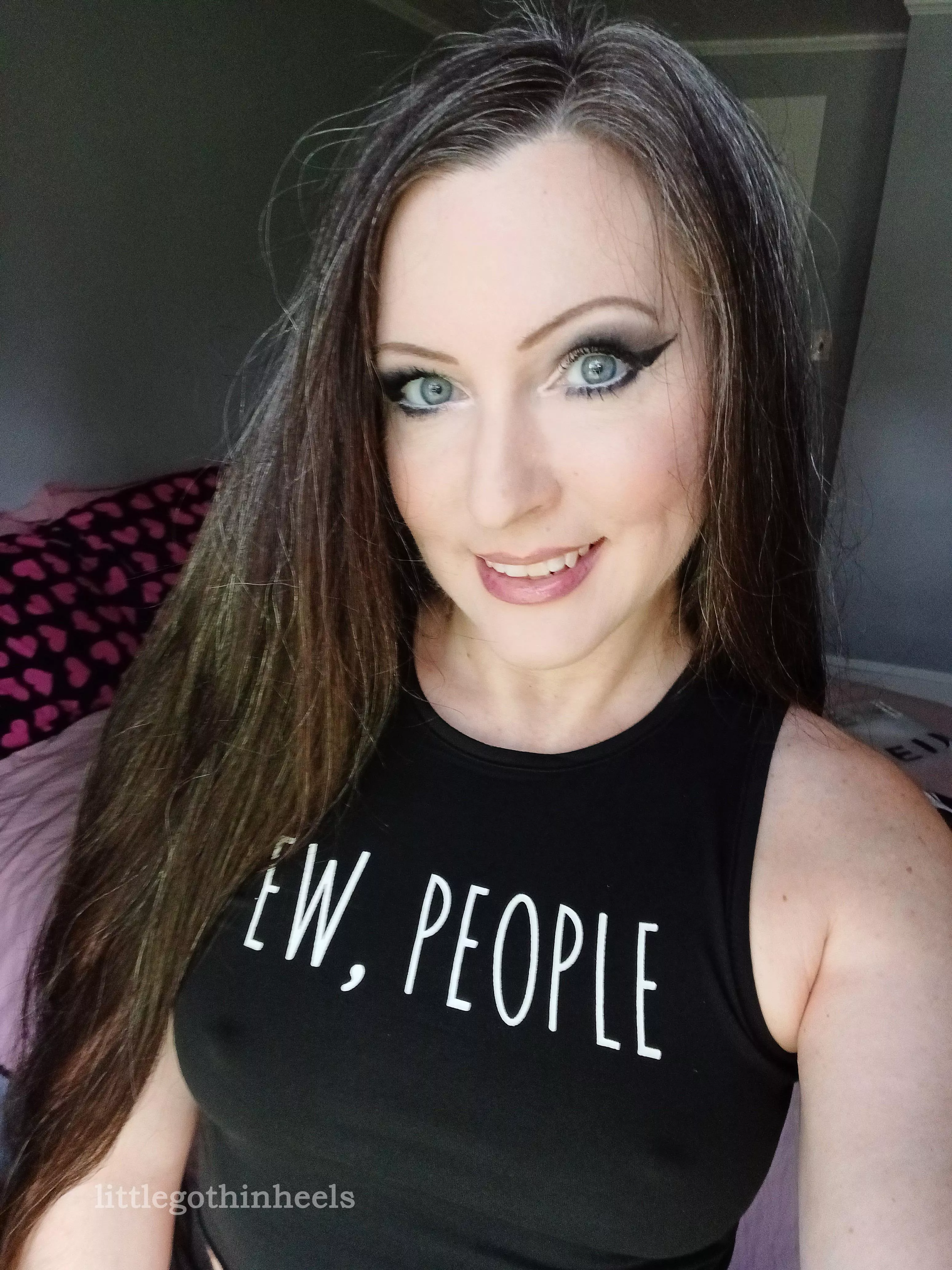 heading to the hiking trails - no bra required :-) posted by littlegothinheels