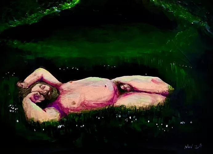 “The Green Man”, acrylic self portrait. by elevencharles