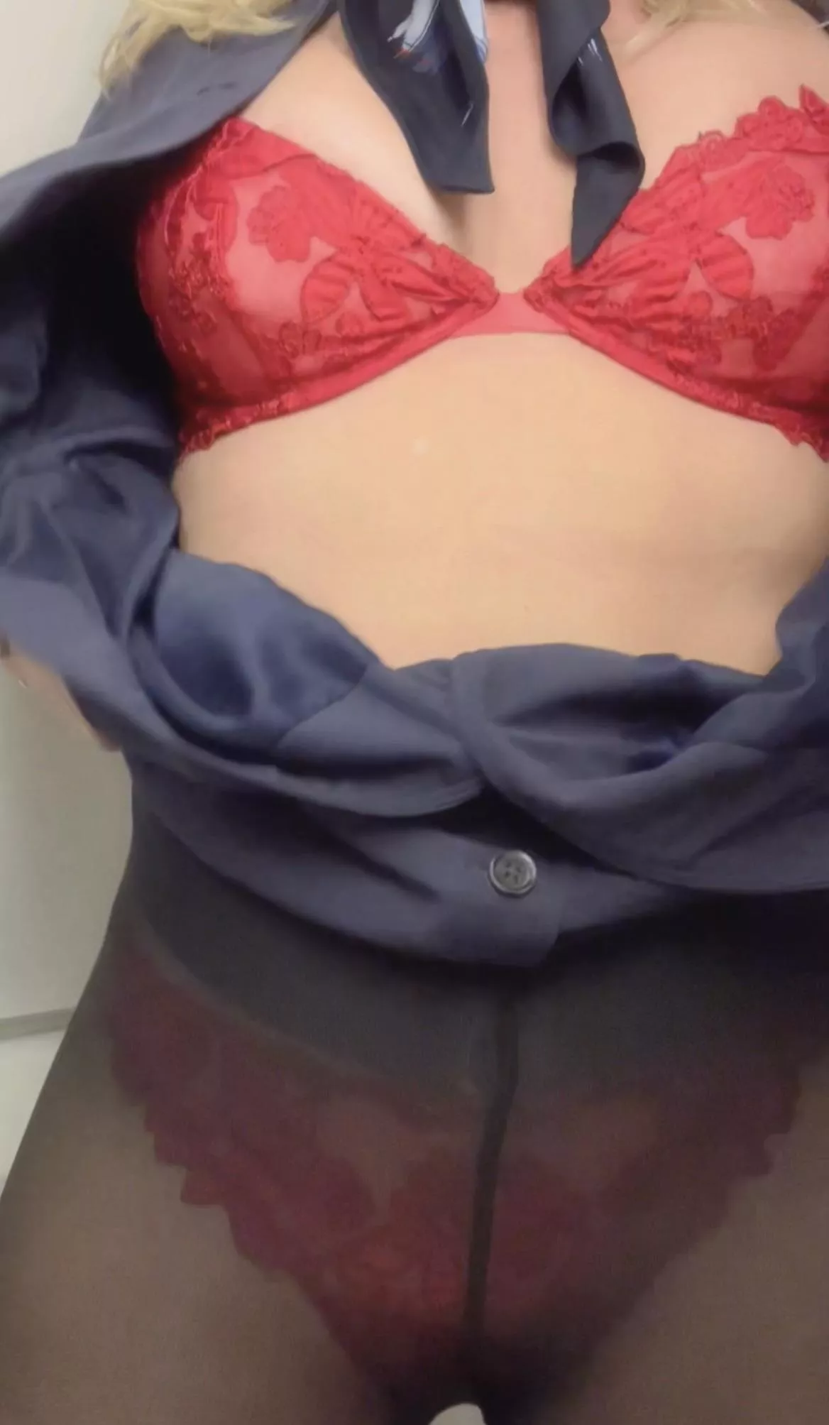 I love to wear red lingerie under my uniform posted by flightattendantfiona
