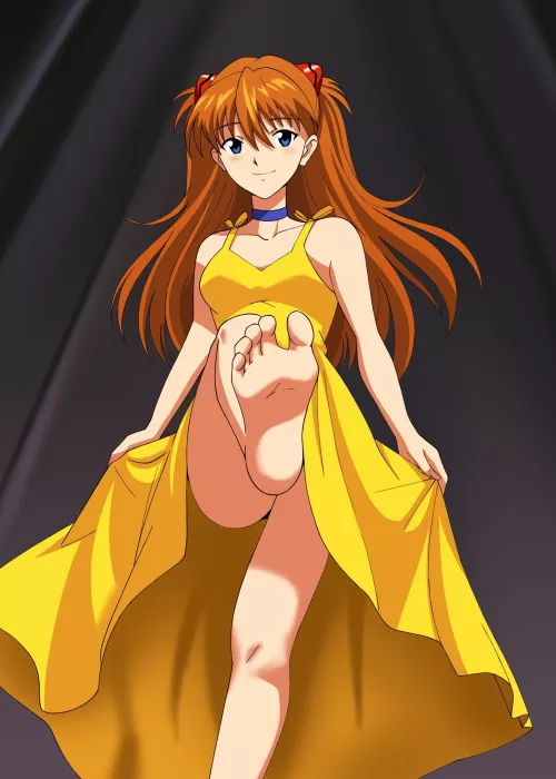 Asuka yellow dress barefoot (OC) by conejologia