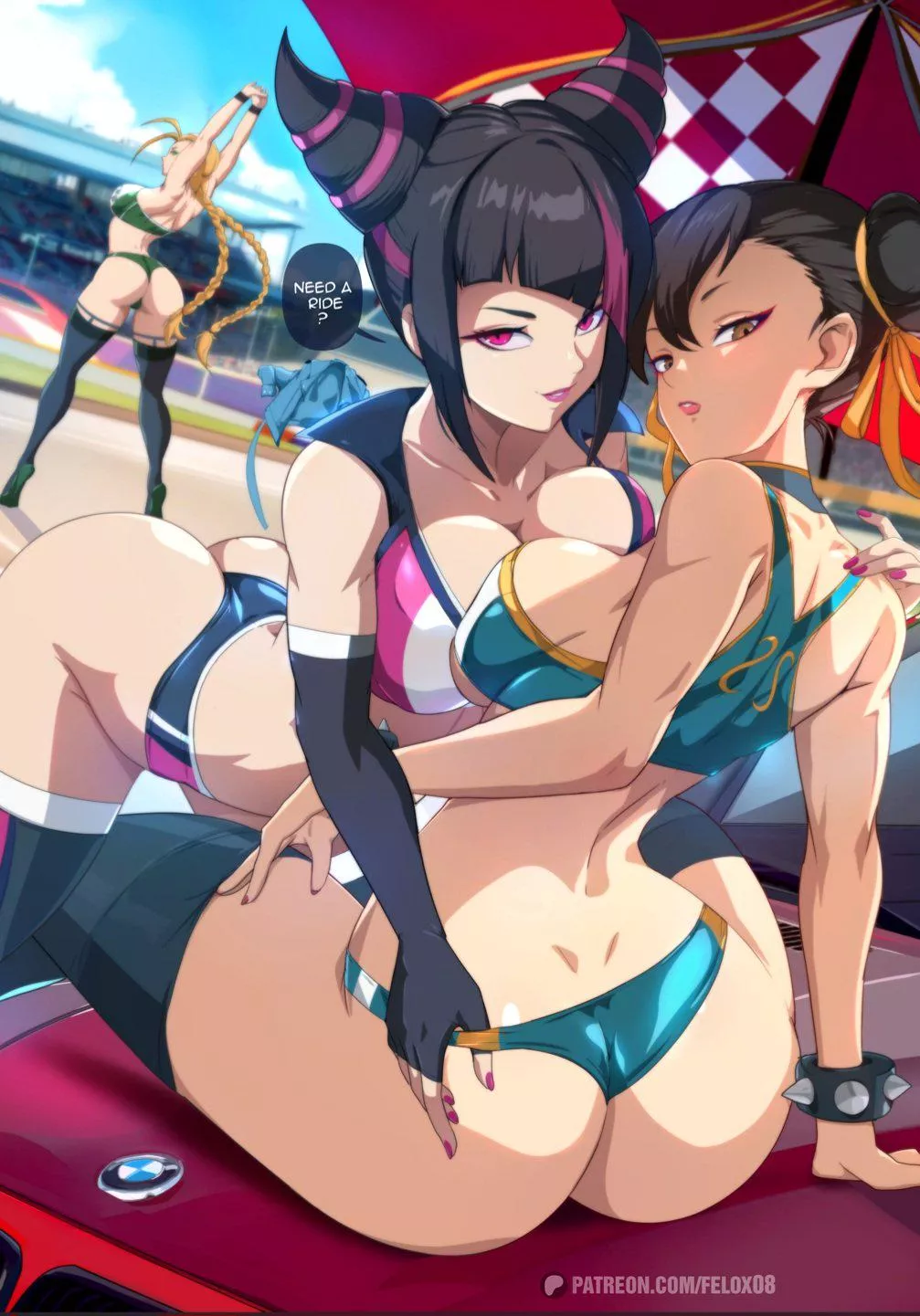 Race Queens Juri, Cammy and Chun-Li (felox08) [Street Fighter] posted by llamanatee