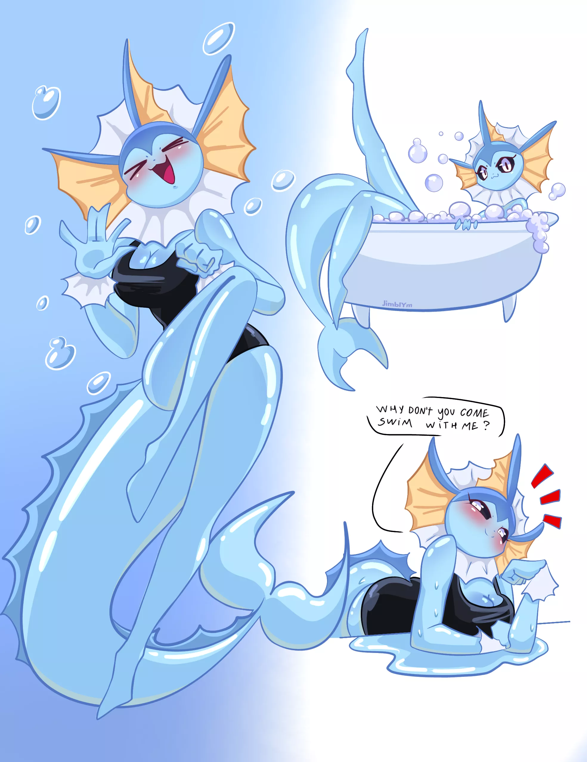 vaporeon would be a great swimming teacher, don't you think?  By JimblYm X/Twitter posted by Fuyii7